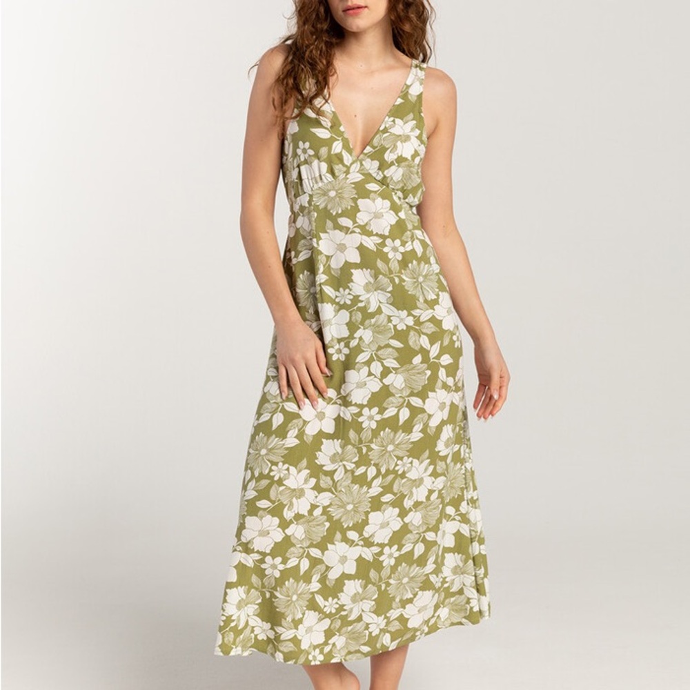 Billabong Green and White Floral Midi Dress
